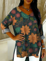 Elegant Floral Decorative Patterns Women's Casual V Neck Collar Shirt