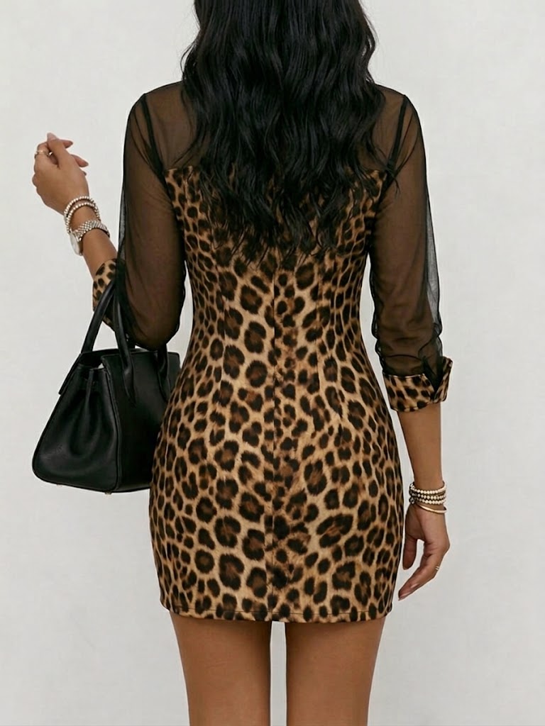 Stylish & Sexy Spliced chiffon Leopard Print Mini Dress