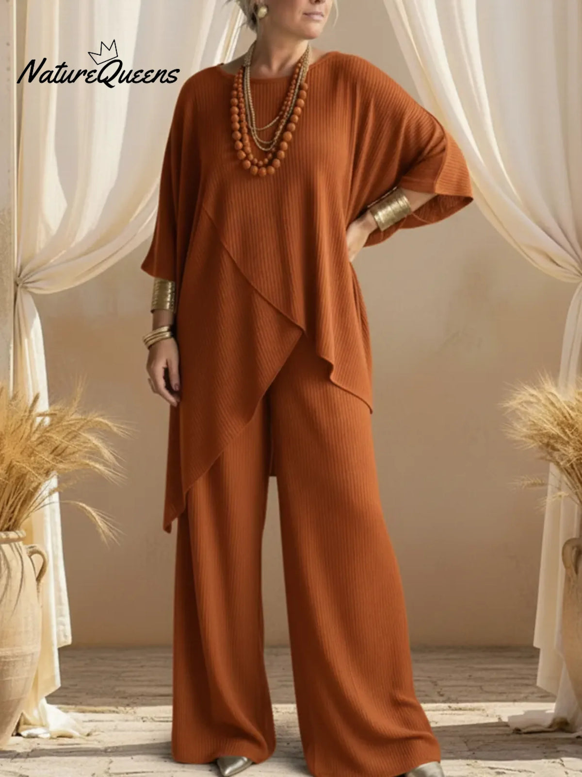 Cozy Elegant Irregular Sweater And Pants Two-piece Set