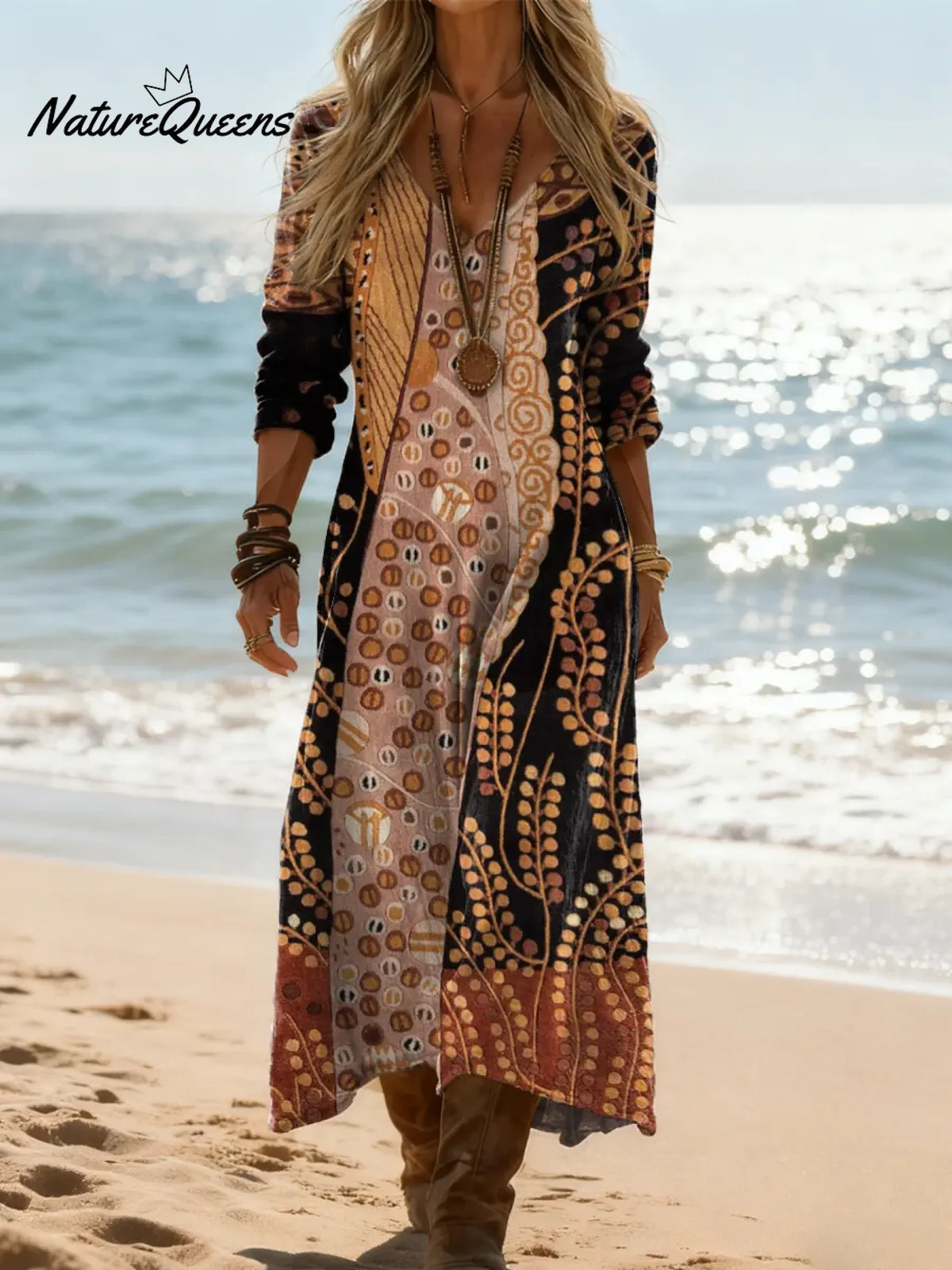 Women's Vintage Pattern Art Print Casual Cotton Dress