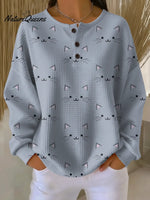 Women's Cute Cat Face Casual Printed Long Sleeve