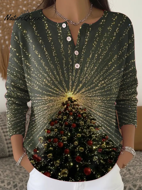 Women's Christmas Tree Art Print Casual Cardigan Sweater