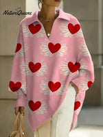 Women's Valentine's Day Heart Art Print Casual Knit Sweater