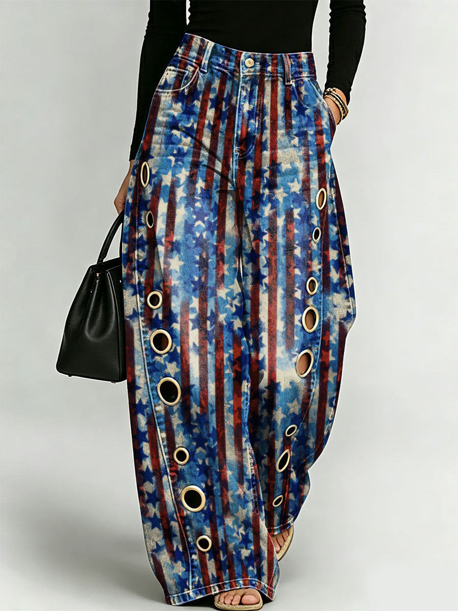 American Independence Day Stripes And Stars Decorative Pattern Women's Denim Pants