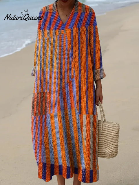 Women's Abstract Geometric Pattern Art Print Casual Cotton Knitted Dress