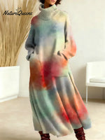 Women's Gradient Pattern Art Print Casual Cotton Knitted Dress