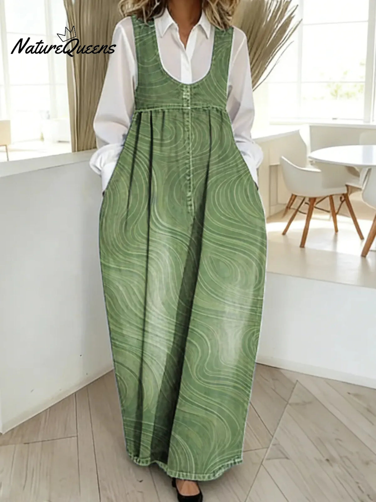 Women's Abstract Pattern Art Print Casual Cotton Denim Dress