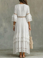 Women's Three-quarter Sleeves Ruffled Cutout Details Maxi Dress