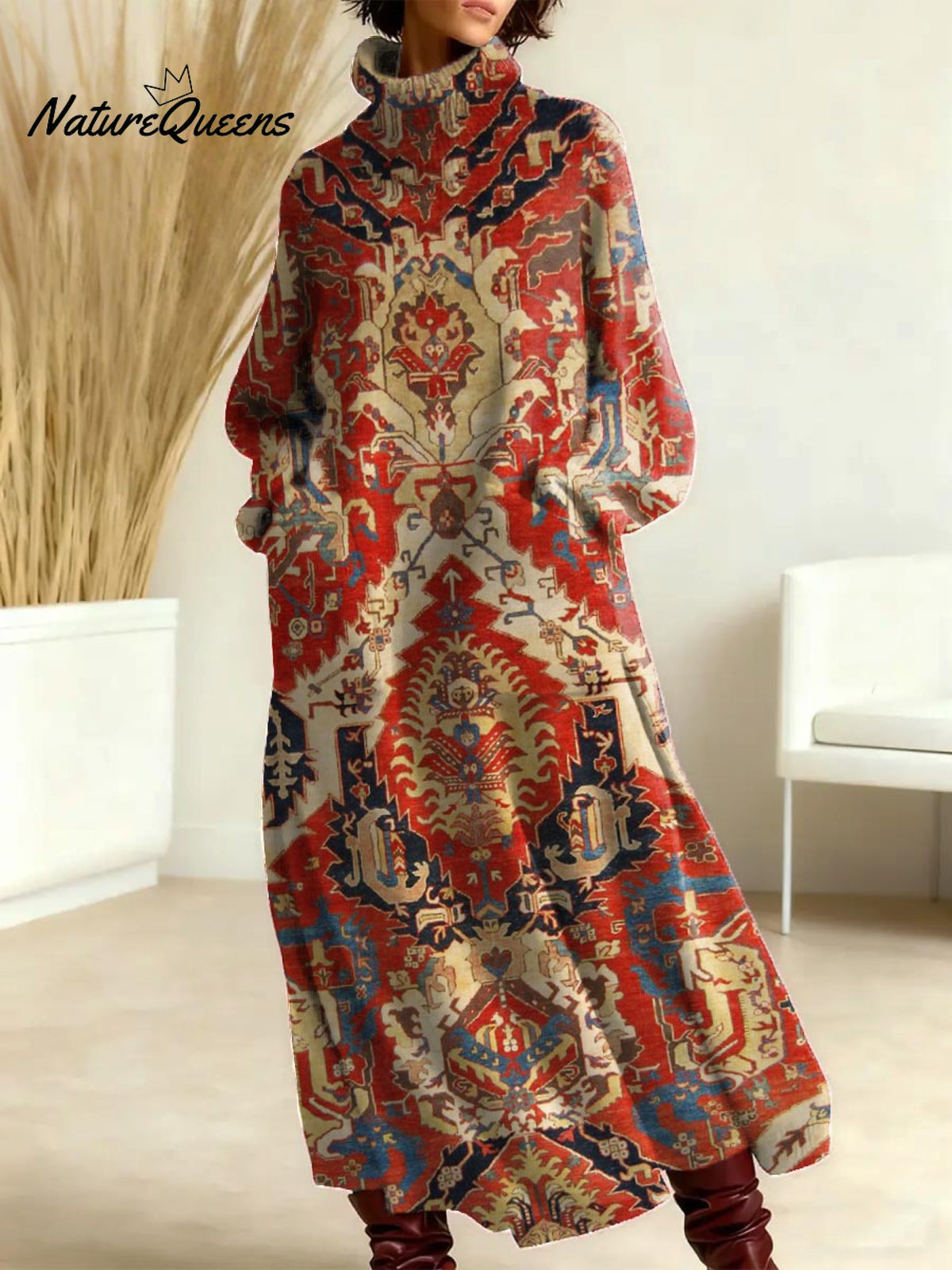 Women's Vintage Pattern Art Print Casual Cotton Knitted Dress