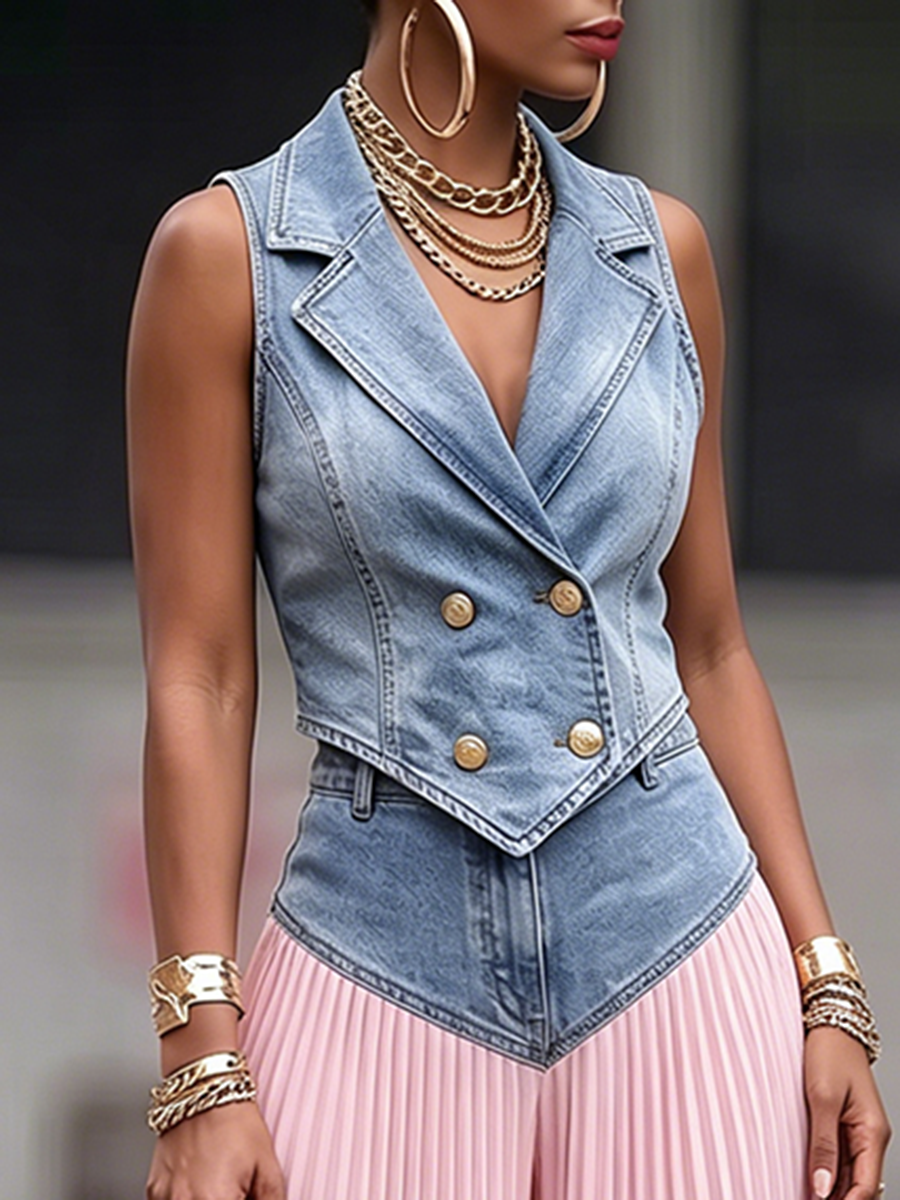 Elegant Flattering Sleeveless Denim Top