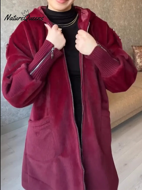 Women's Angolan Leopard Print Zip-Up Hooded Coat