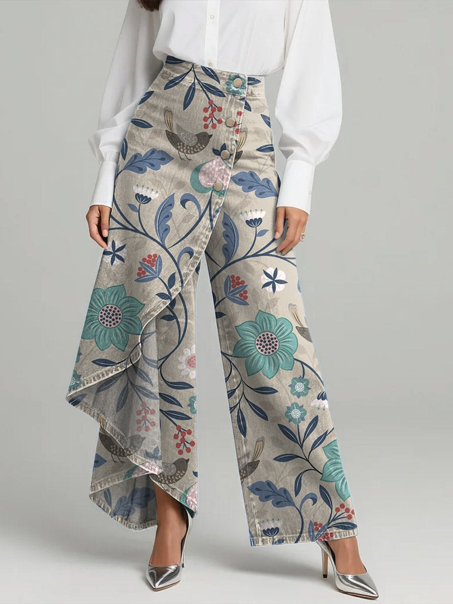 Women's Vintage Paisley Patterns Print High-waisted Relaxed Fit Wide-leg Jeans With A Stylish Design