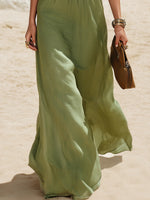 Green Halter Neck Maxi Dress With Yellow Contrast Trim