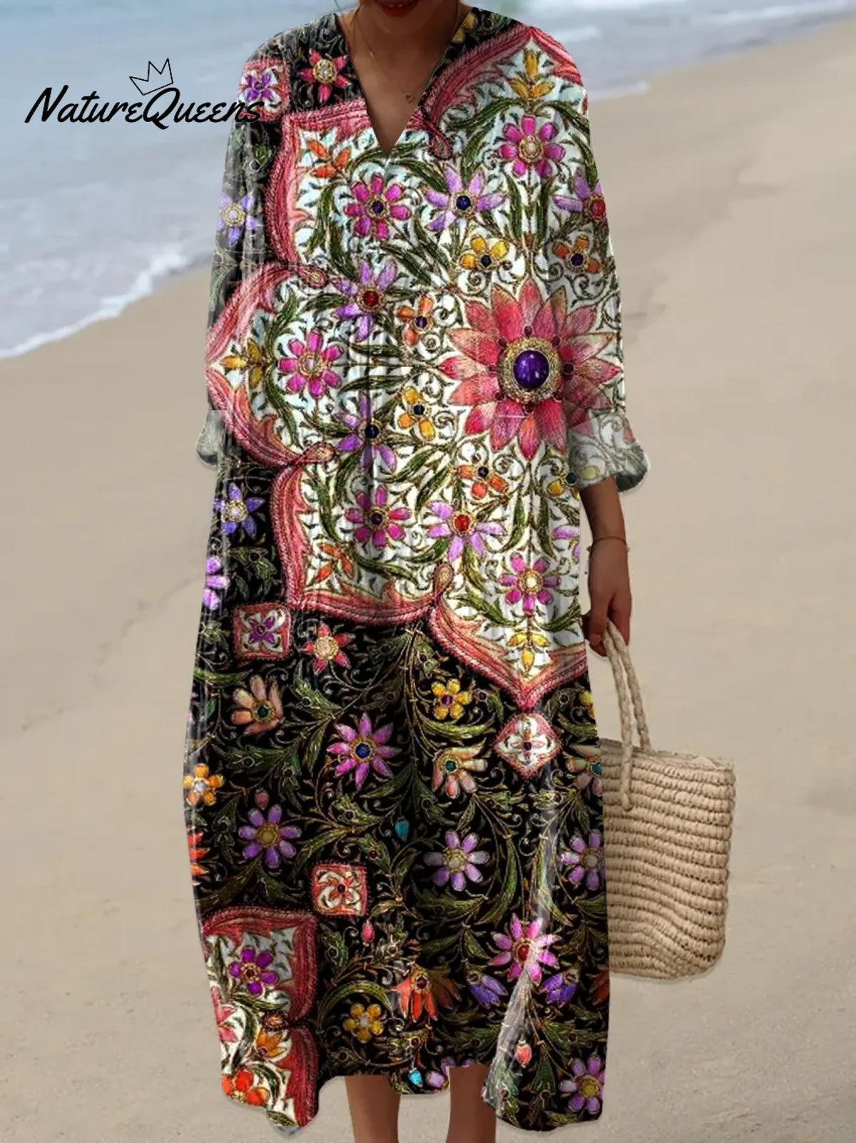 Women's Vintage Flower Art Print Casual Dress