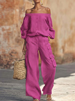 Cozy Relaxed Linen-cotton Top And Work Pants Two-piece Set