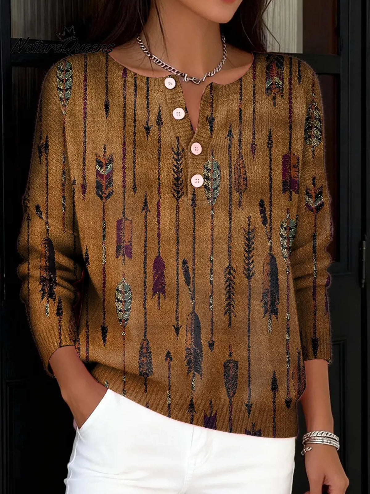 Women's Vintage Hippie Art Print Buttoned Cardigan Sweater