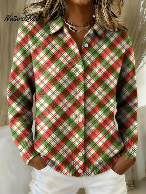 Women's Christmas Plaid Printed Collared Sweater