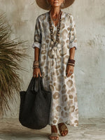 Women's Leopard Print Casual Cotton-linen Maxi Dress