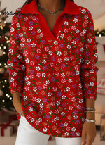 Women's Floral Pattern Art Print Casual Cotton Sweater