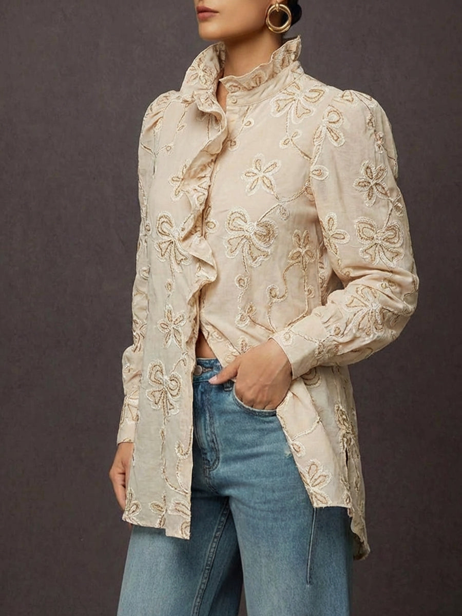 3d Embroidered Ruffled Shirt