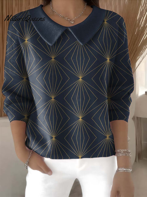 Simple Geometric Line Decorative Patterns Women's Casual Peter Pan Collar Sweater
