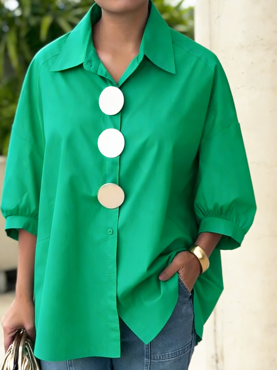 Stylish Metal Buttons Cotton-linen Short-sleeve Shirt