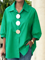 Stylish Metal Buttons Cotton-linen Short-sleeve Shirt