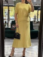 Women's Shiny Knit Top And Skirt Two-piece Set