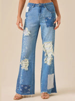 Women's Vintage Pattern Art Print Casual Cotton Denim Jeans