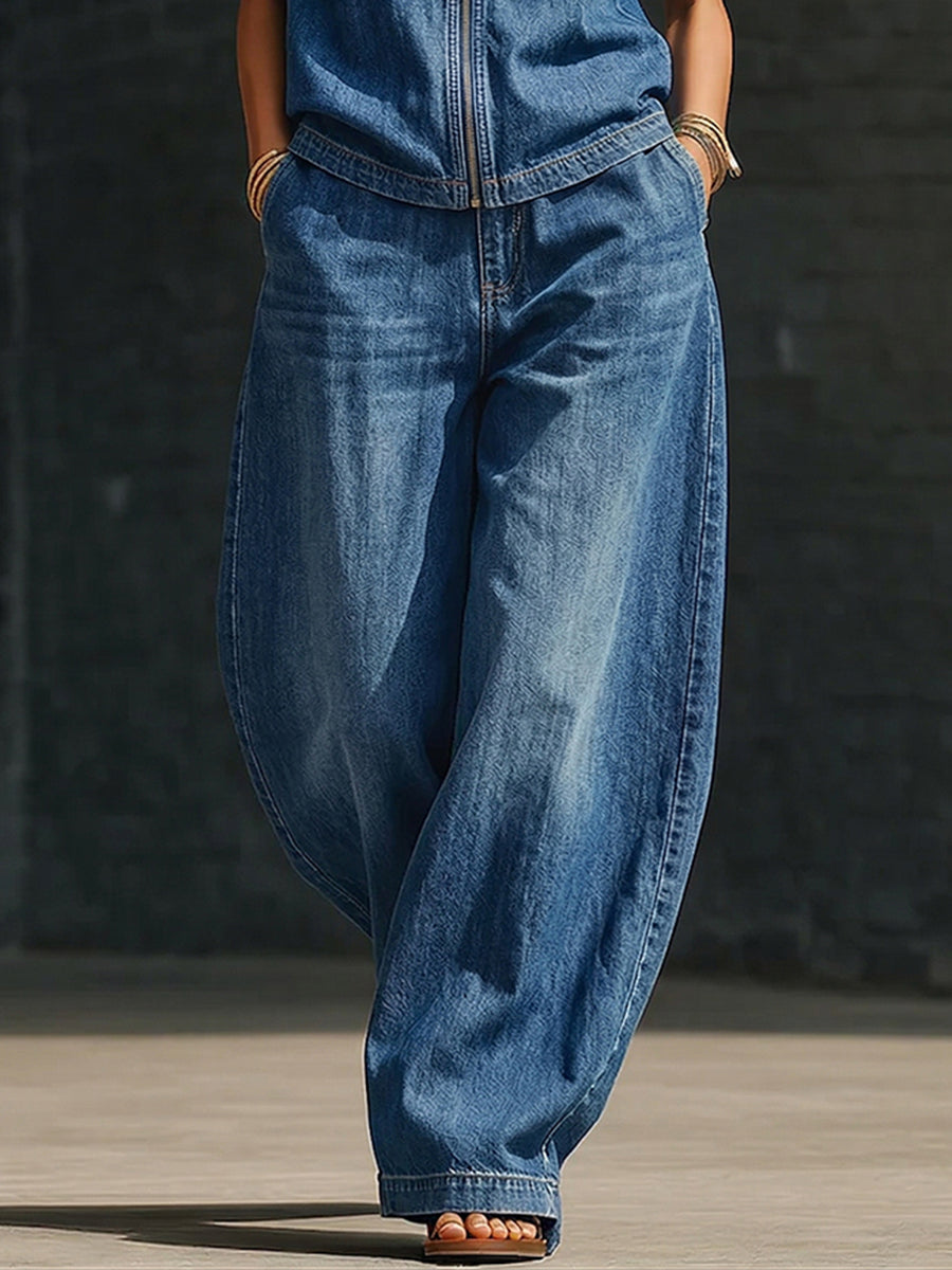 Casual Loose-fit Wide-leg Jeans