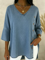 Casual Button-up Loose Denim Top