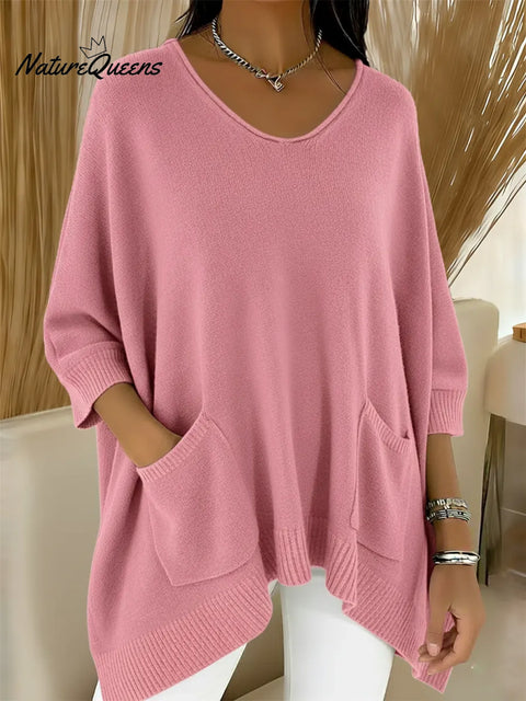 Women's Casual Loose Pocket Knit Sweater