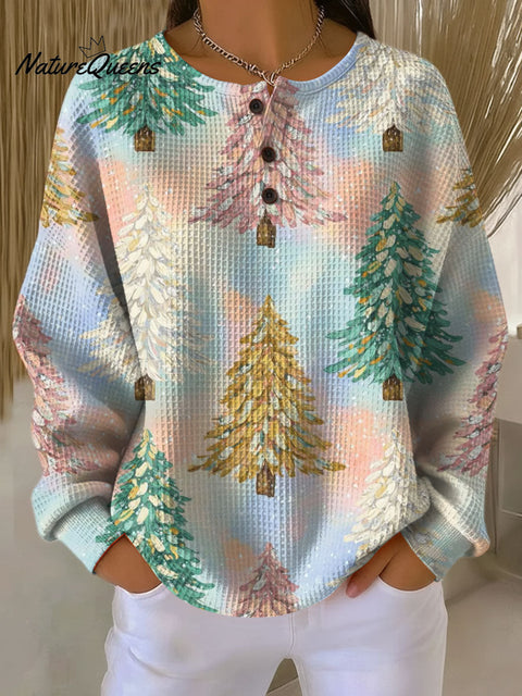 Women's Christmas Trees Pattern Art Print Casual Cotton Shirt