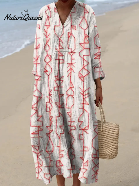 Women's Abstract Pattern Art Print Casual Cotton Dress