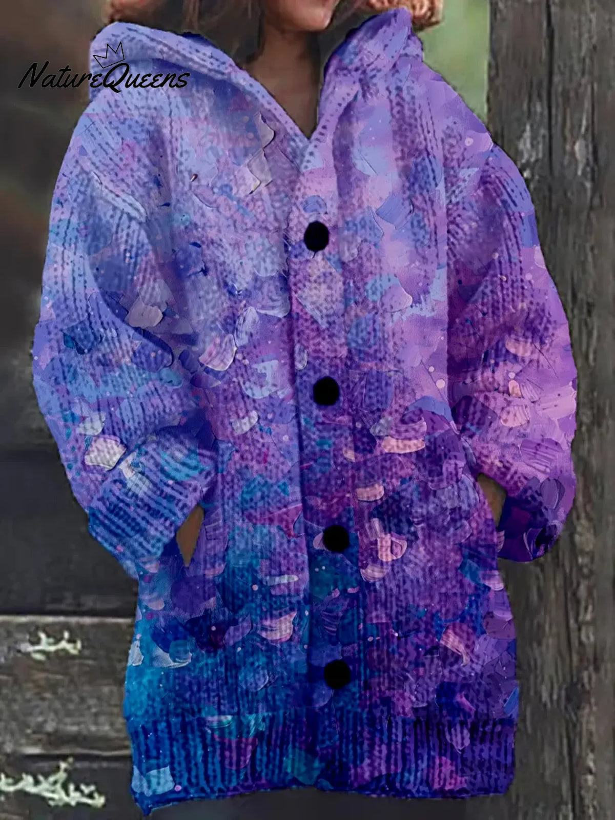 Women's Vintage GradientArt Print Casual Fleece Coat