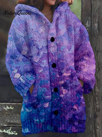 Women's Vintage GradientArt Print Casual Fleece Coat