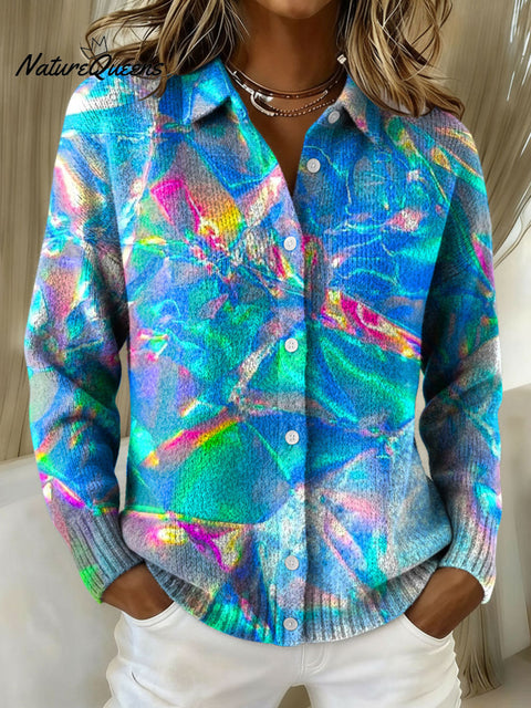 Women's Color Gradient Pattern Print Cowl Neck Sweater