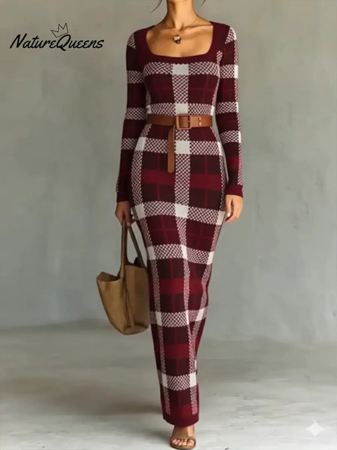 Women's Retro Plaid Sweater Dress