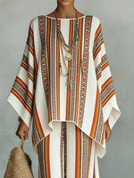 Women's Vintage Ethnic Art Comfortable Loose Cotton Linen Wide-leg Pants Two-piece Set