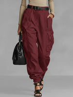 Women's Solid Color High-waisted Casual Loose Wide-leg Cargo Pants