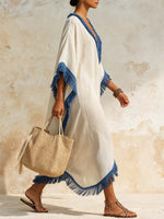 Women's Breathable Fringed Trim Art Casual Stylish Comfortable Cotton Linen Dress