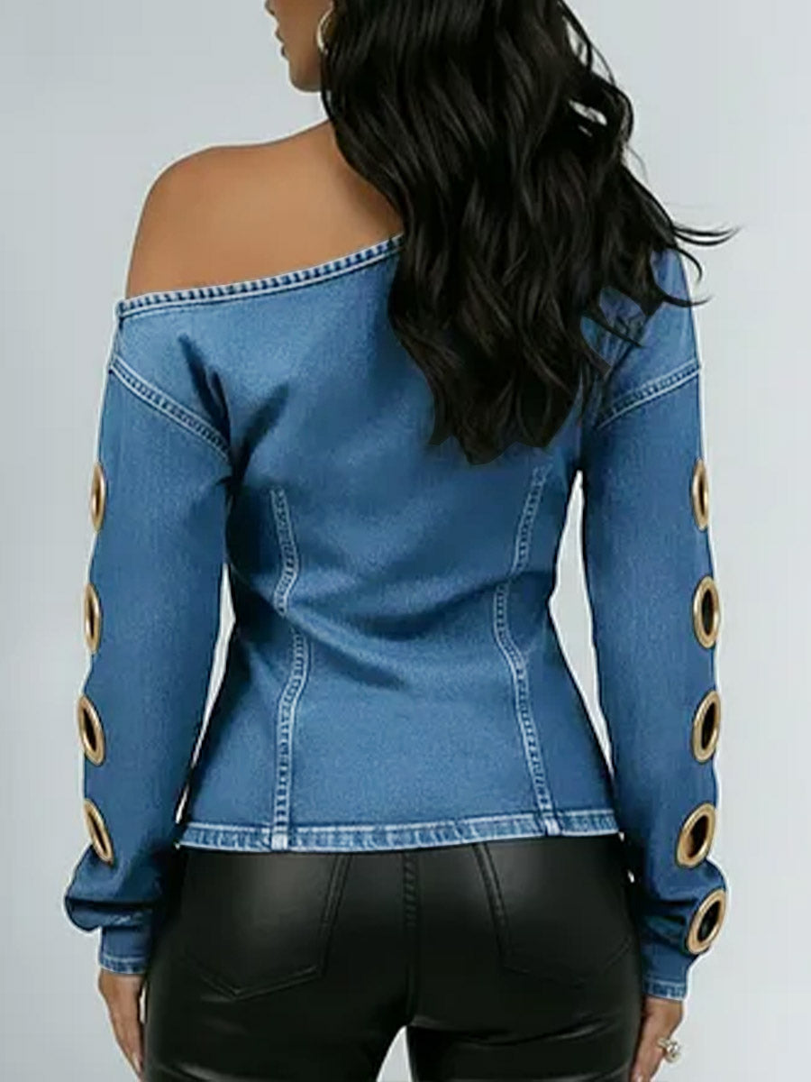 Women's Off-the-shoulder Long-sleeved Casual Loose Denim Top