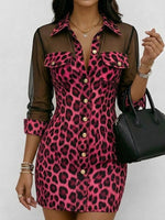 Stylish & Sexy Spliced chiffon Leopard Print Mini Dress