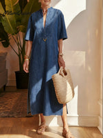 Women's V-neck Denim Cotton Dress