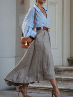 Elegant Irregular Hem Linen-cotton Blend Skirt
