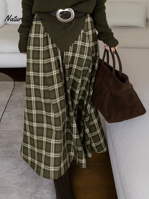 Women's Plaid Print High-waisted Casual Loose A-line Skirt