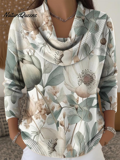 Elegant Floral Decorative Pattern Women's Casual Swing Collar Long Sleeve Sweater