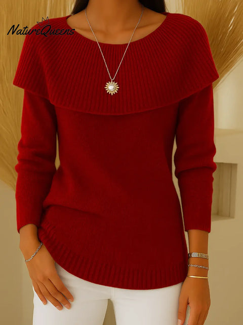 Women's Solid Color Round Neck Ruffled Long-sleeved Casual Loose Knit Top