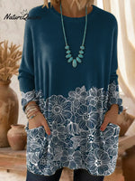 Women's Floral Pattern Art Print Casual Cotton Knitted Sweater