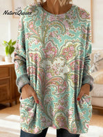 Women's Retro Floral Flower Ethnic Art Print Casual Cotton Knitted Sweater